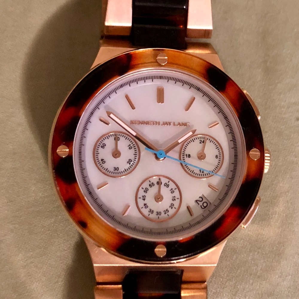 Kenneth Jay Lane Rose Gold & Tortoise Shell Watch